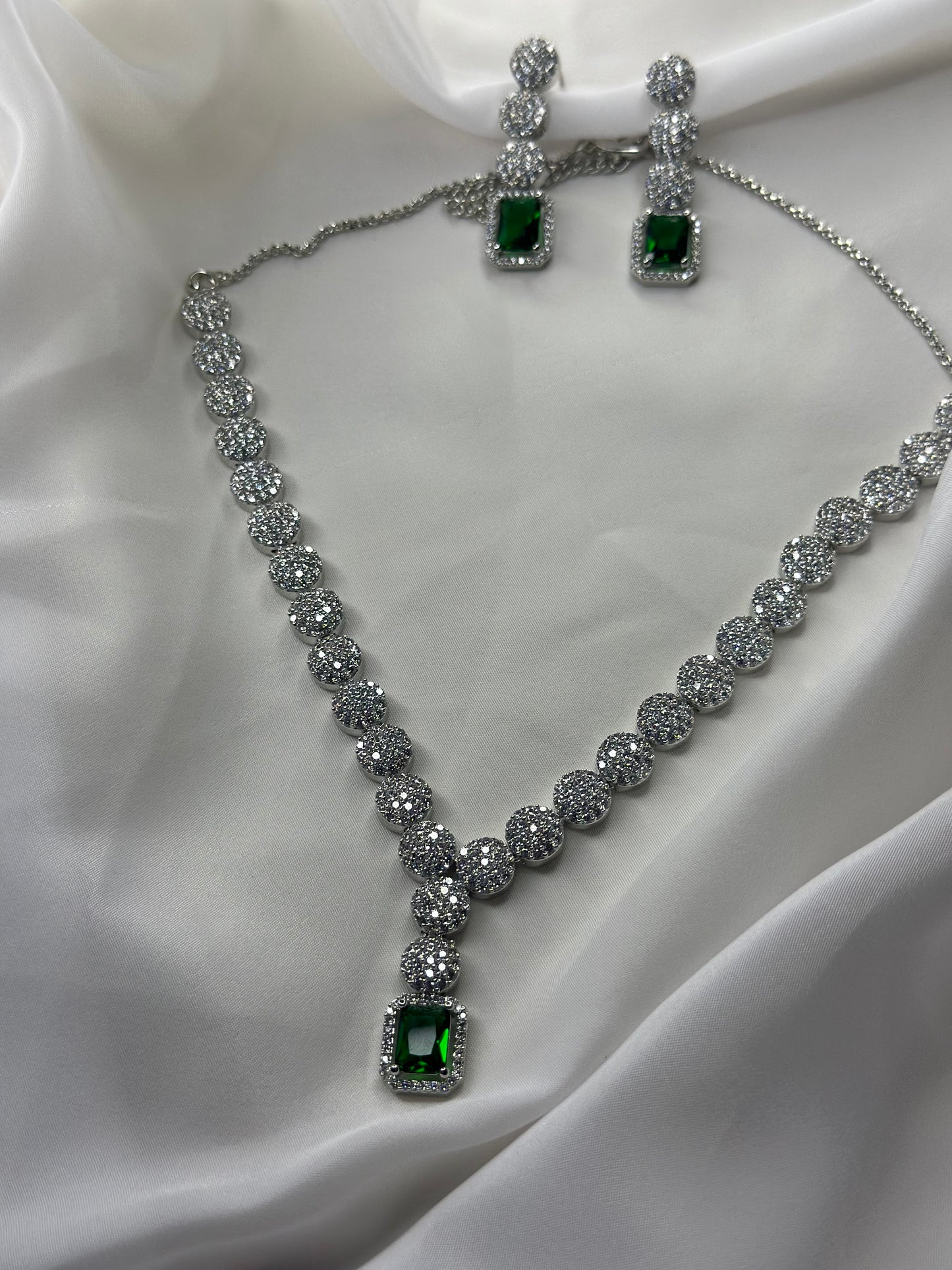 Diamond Encrusted Emerald Pendant Set