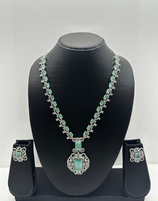 Aqua Empress Necklace & Earring AD Set