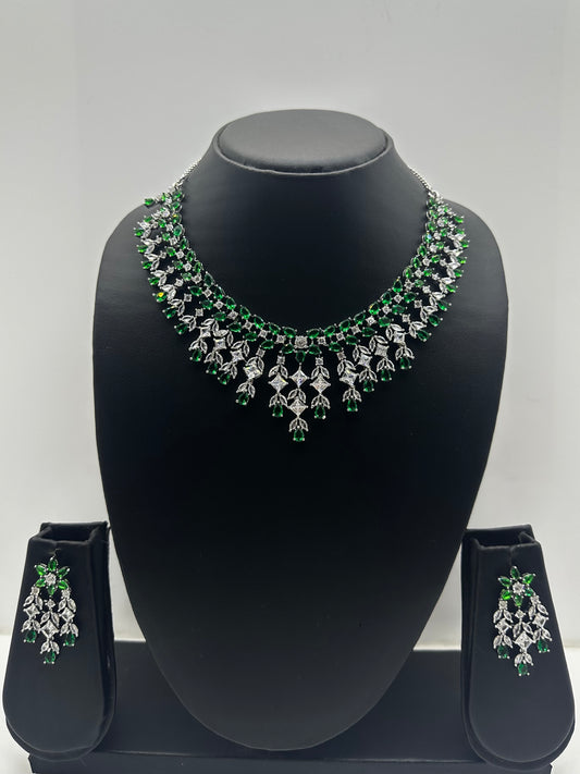 Emerald Floral Necklace & Earring Set