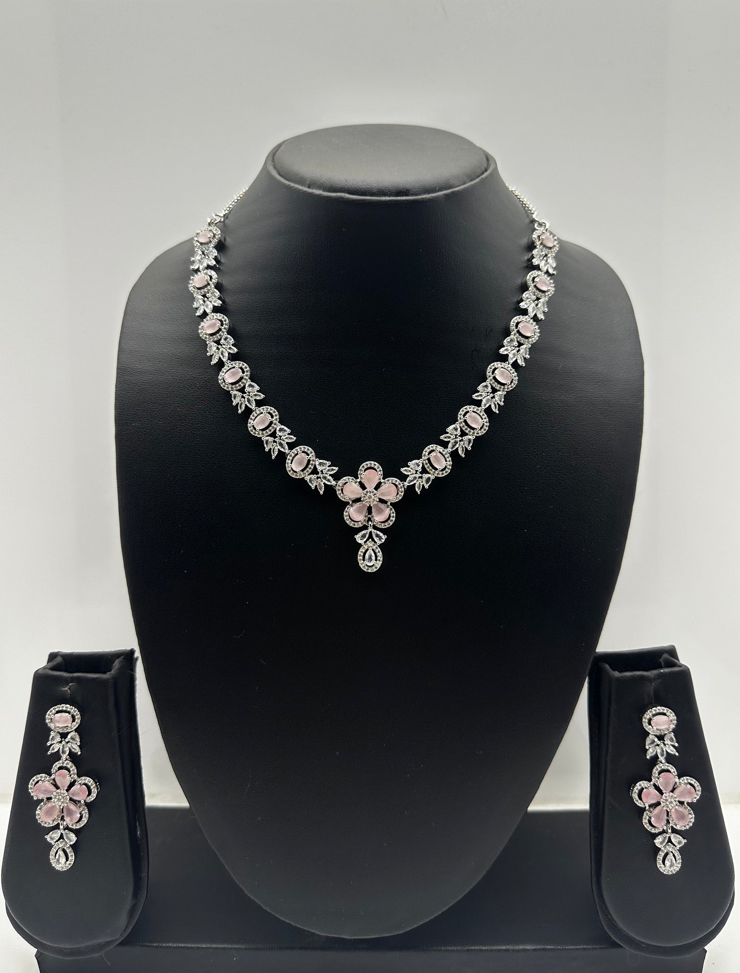 Blush Bloom AD Necklace & Earring Set