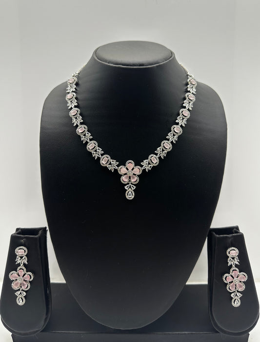 Blush Bloom AD Necklace & Earring Set