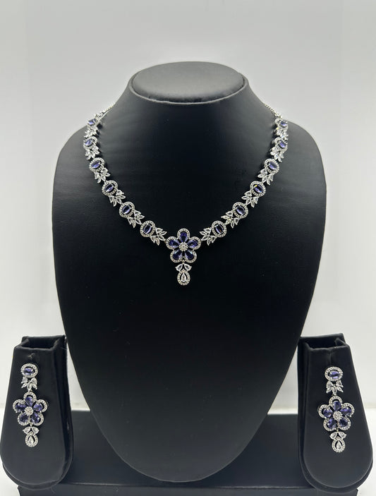 Sapphire Floral Necklace and Earrings Set.