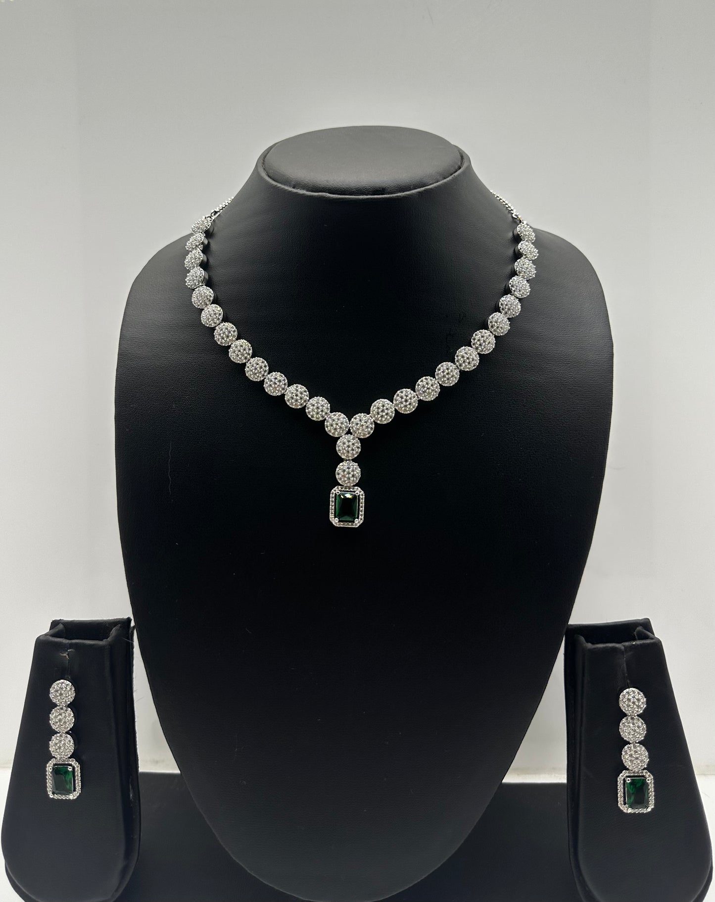 Diamond Encrusted Emerald Pendant Set