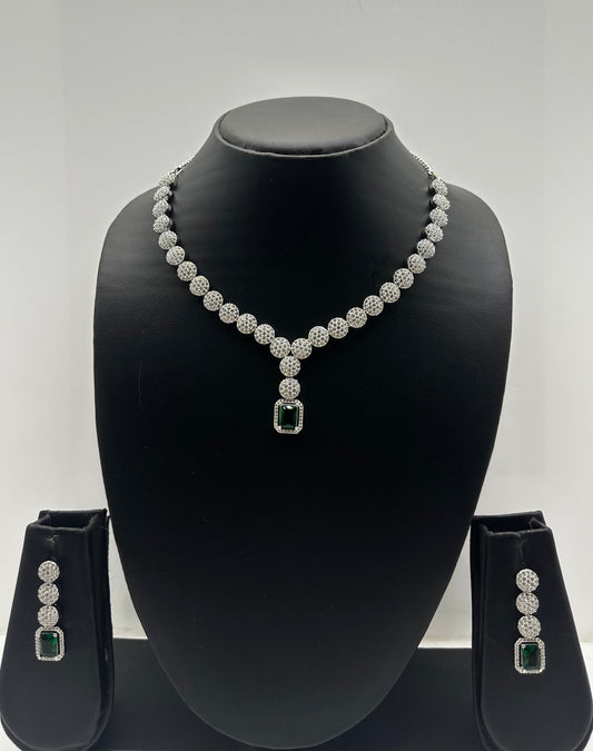Diamond Encrusted Emerald Pendant Set