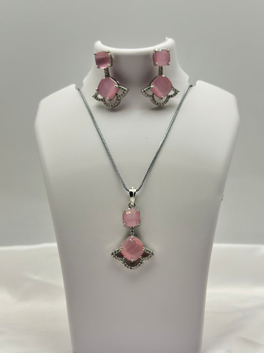 Rosetta Blush American diamond Pendant Set