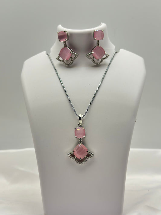 Rosetta Blush American diamond Pendant Set