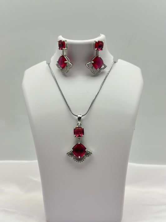 Crimora Radiant Red American diamond Pendant Set