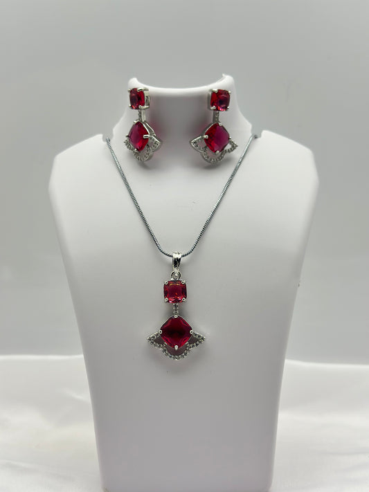 Crimora Radiant Red American diamond Pendant Set