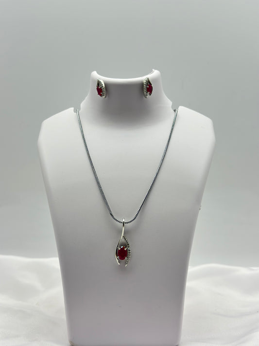 Ruby American diamond Pendant Set