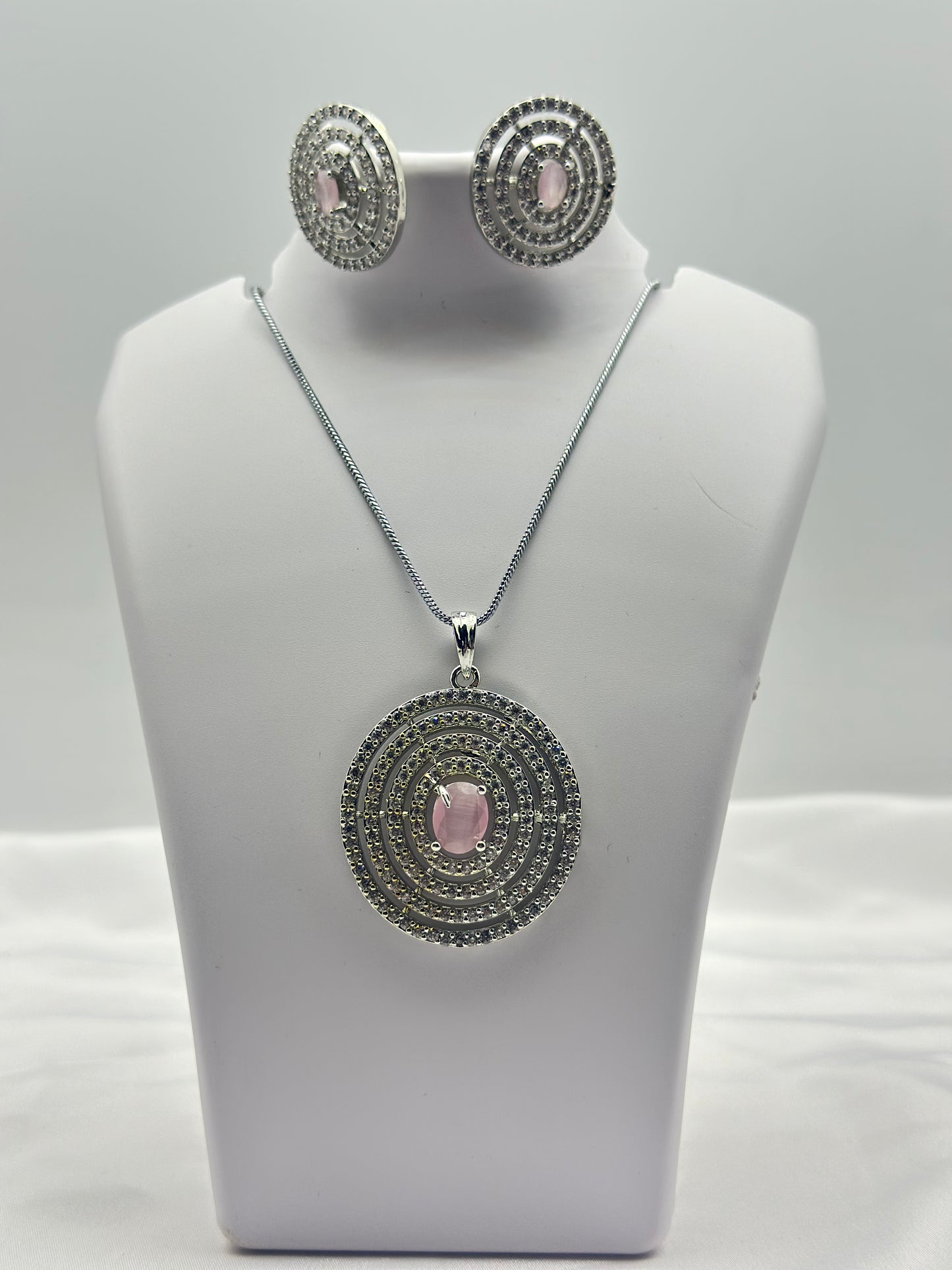 Pink Halo American diamond Pendant Set
