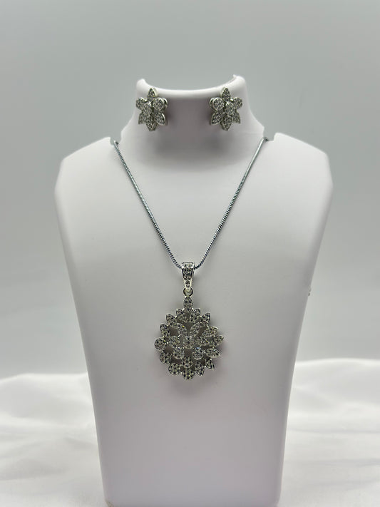 Radiant Bloom American diamond Pendant Set