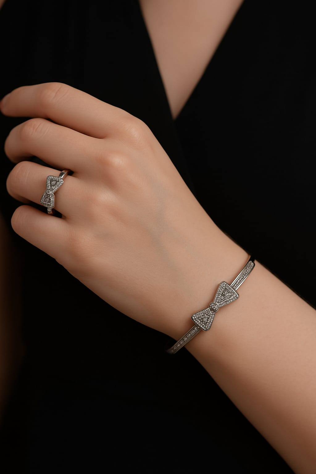 Diamond Bow Bangle and Ring American diamond Set