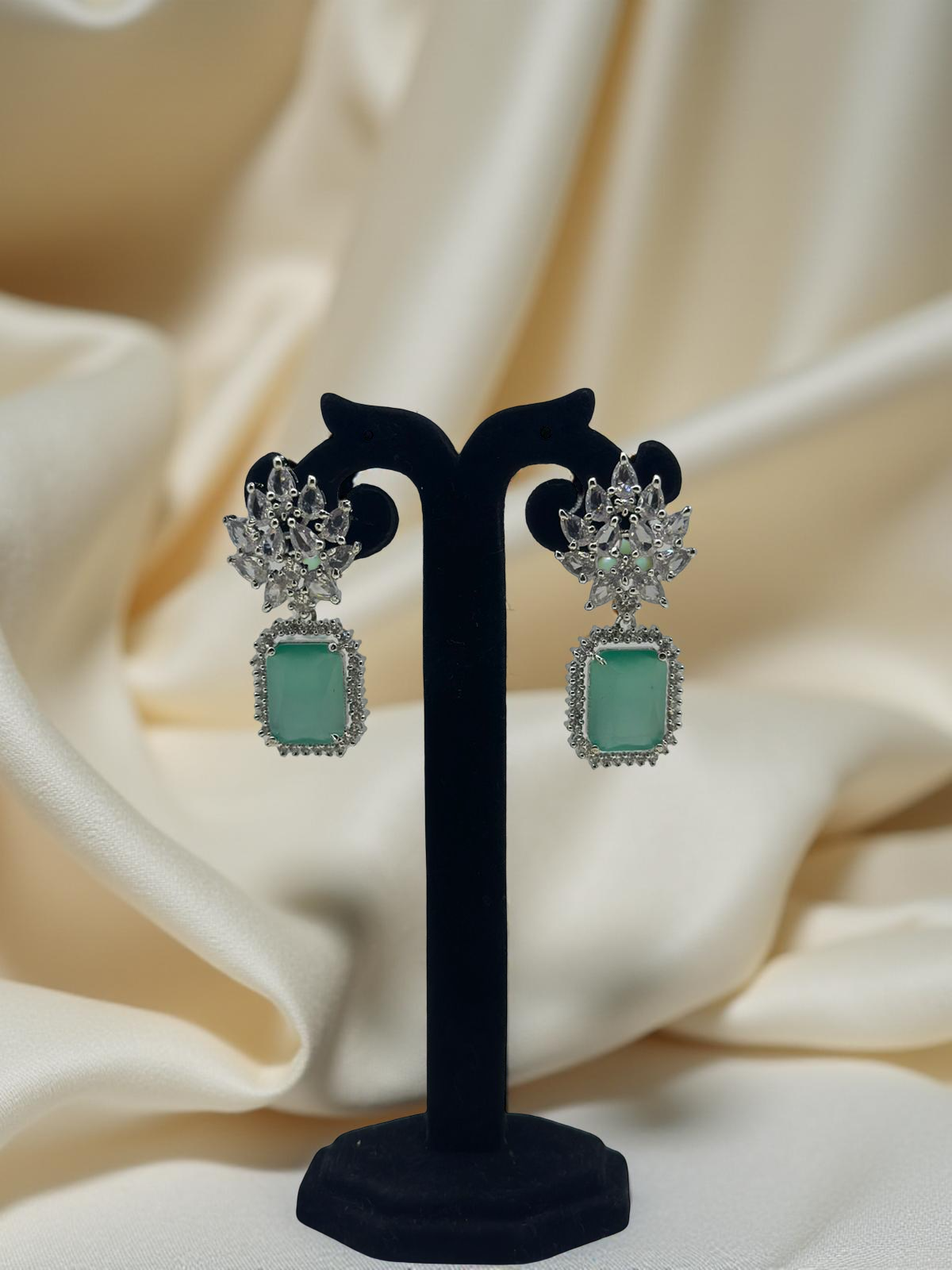 Emerald Bloom Drop American diamond Earring
