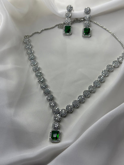 Diamond Encrusted Emerald Pendant Set