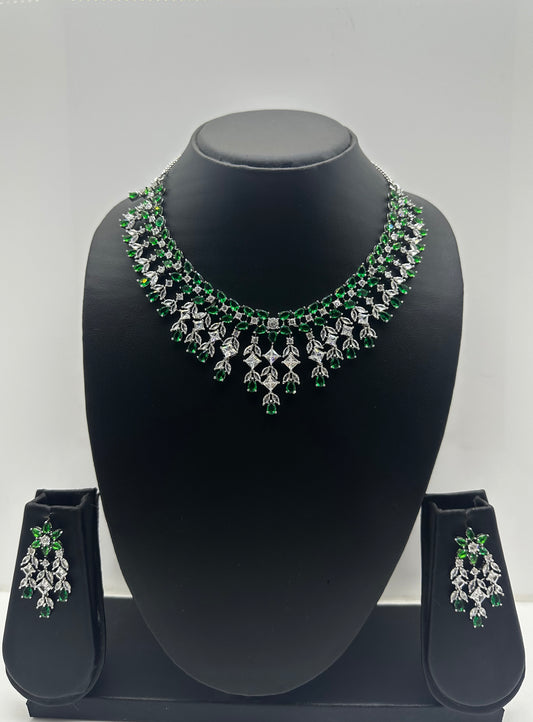 Emerald Floral Necklace & Earring Set