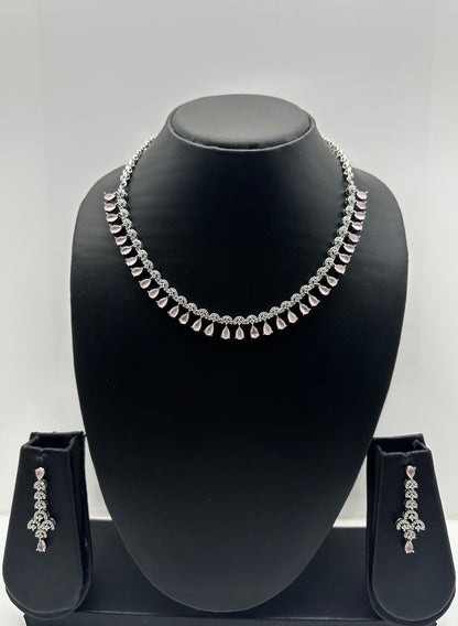 Pink Elegance AD Jewellery Set