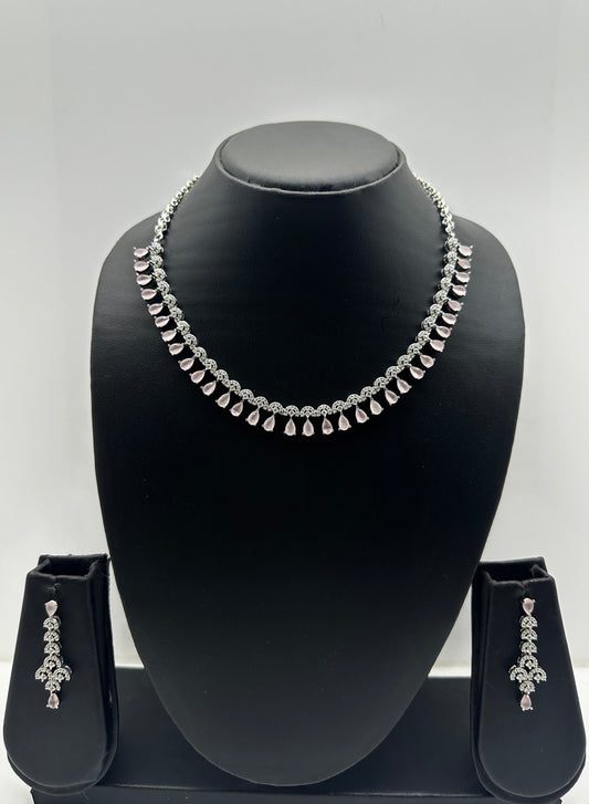Pink Elegance AD Jewellery Set