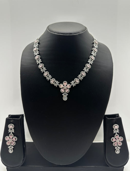 Blush Bloom AD Necklace & Earring Set