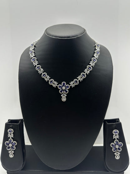 Sapphire Floral Necklace and Earrings Set.