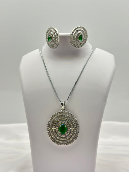 Emerald Radiance American diamond Pendant Set