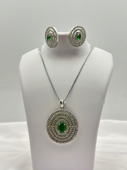 Emerald Radiance American diamond Pendant Set