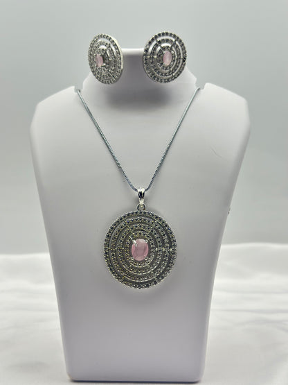 Pink Halo  American diamond Pendant Set