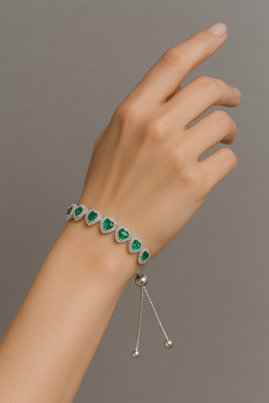 Emerald Halo Elegance American diamond Bracelet